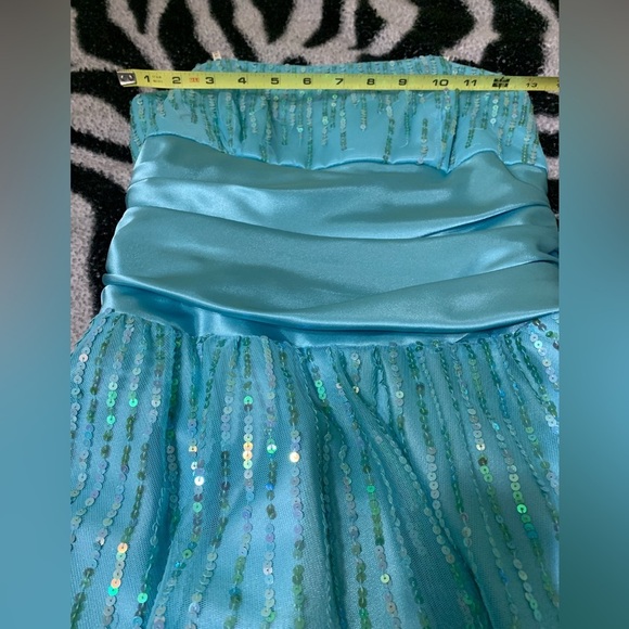 Masquerade Aqua Sequined Strapless MIDI Cocktail Prom Dress Size 3/4 Y2K Vintage - Picture 7 of 8